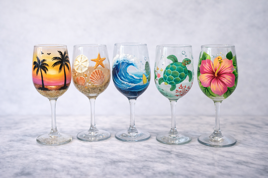 Beach theme wine glasses