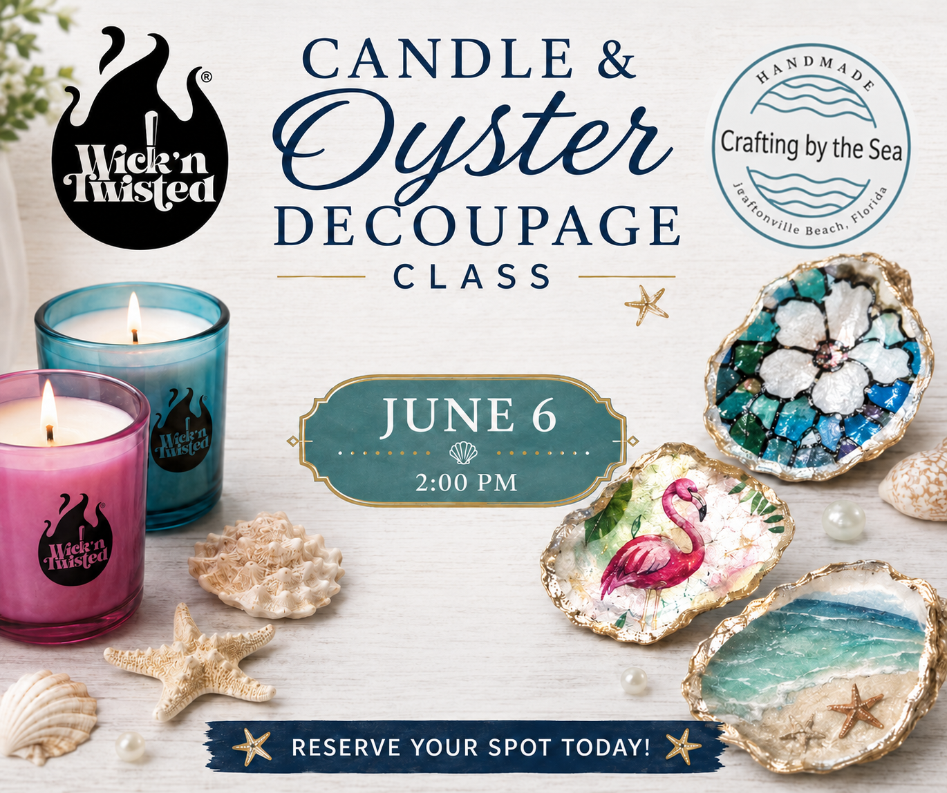 Candle Making + Oyster Decoupage Experience - June 6 at 2:00pm