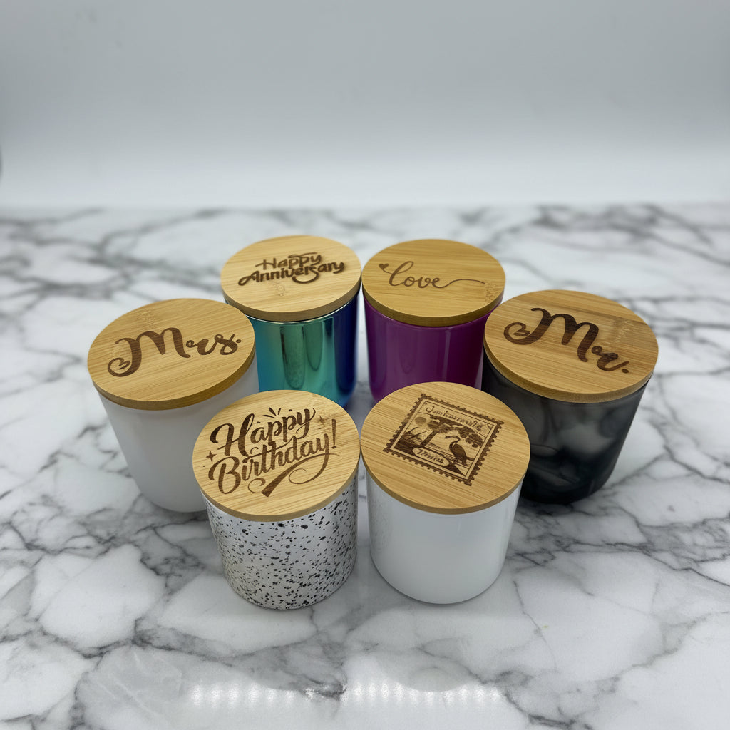 Candles with engraved bamboo lids