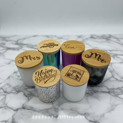 Candles with engraved bamboo lids
