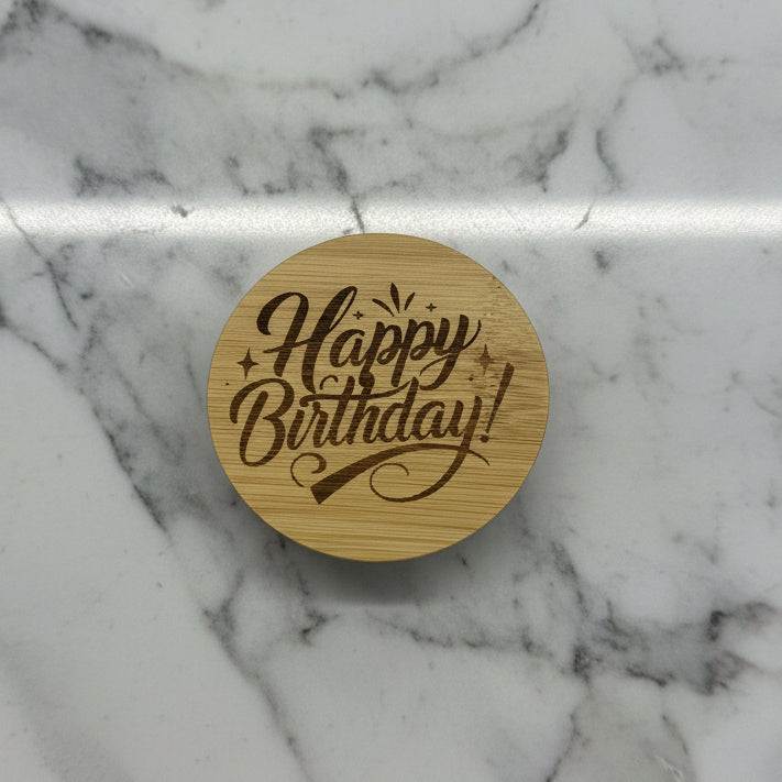 Happy Birthday Engraved Bamboo Candle Lid