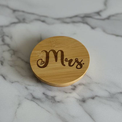 Mrs. Engraved Bamboo Candle Lid
