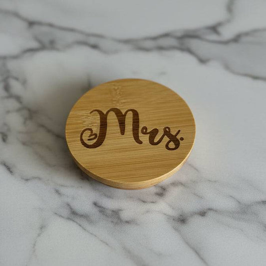 Mrs. Engraved Bamboo Candle Lid
