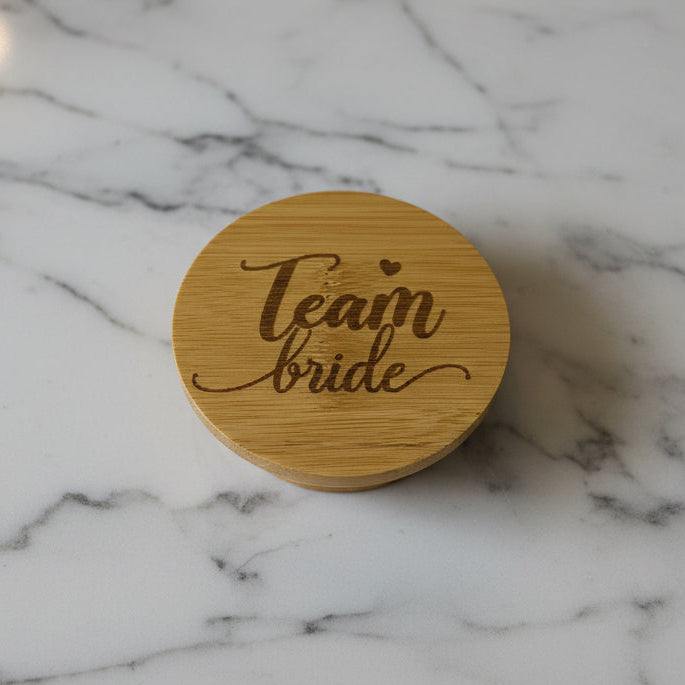 Team Bride engraved Bamboo Candle Lid