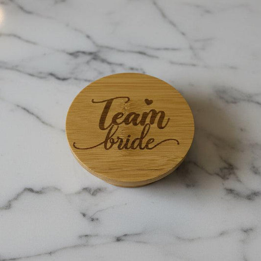 Team Bride engraved Bamboo Candle Lid