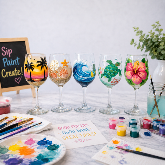 Beachy Sips: Wine Glass Painting + Candle Making - Saturday, July 11 at 2:00pm