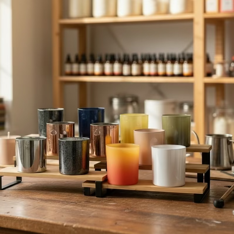 A collection of  luxury custom scent candles in various colors